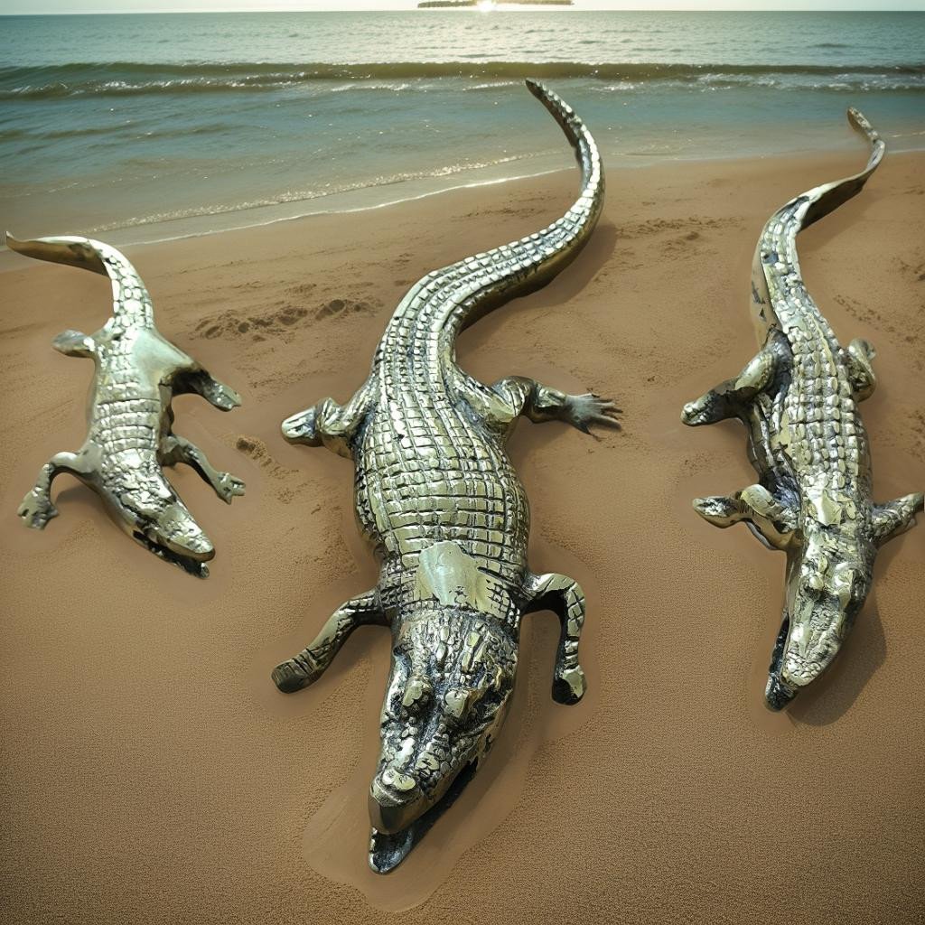 ثلاث قطع تمساح نحاس جديد Brass crocodile 3 pieces