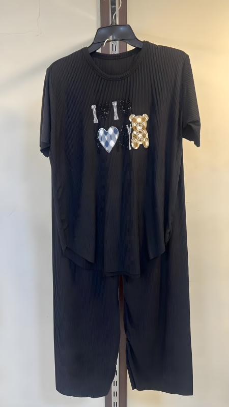 طقم ستاتي نقشة LoVe BEAR (فري سايز)ِ