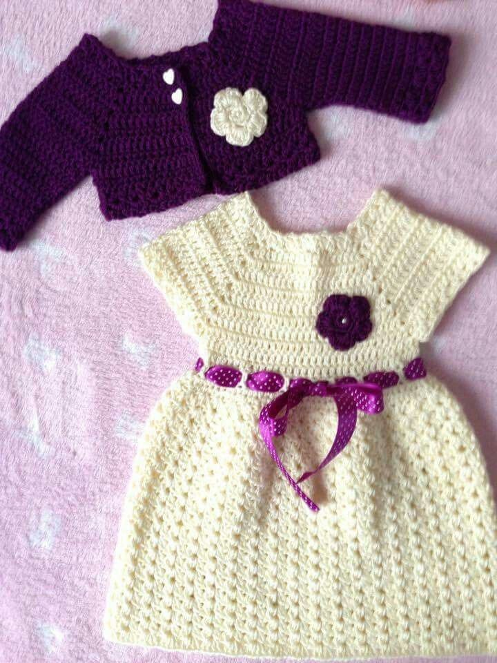 فستان كروشيه شتوي موف Purple Winter Crochet Dress
