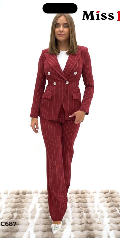 طقم بليزر وبنطلون رسمي مخطط نسائي – Striped Formal Pant Suit Set Women