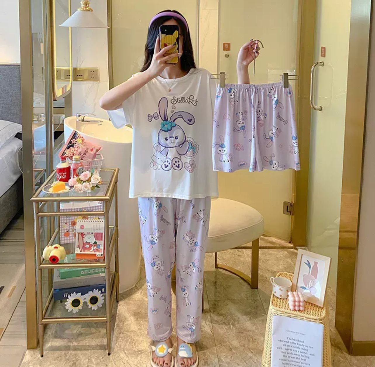 بيجامة ستاتي 3 قطع – 3-Piece Satin Pajama Set