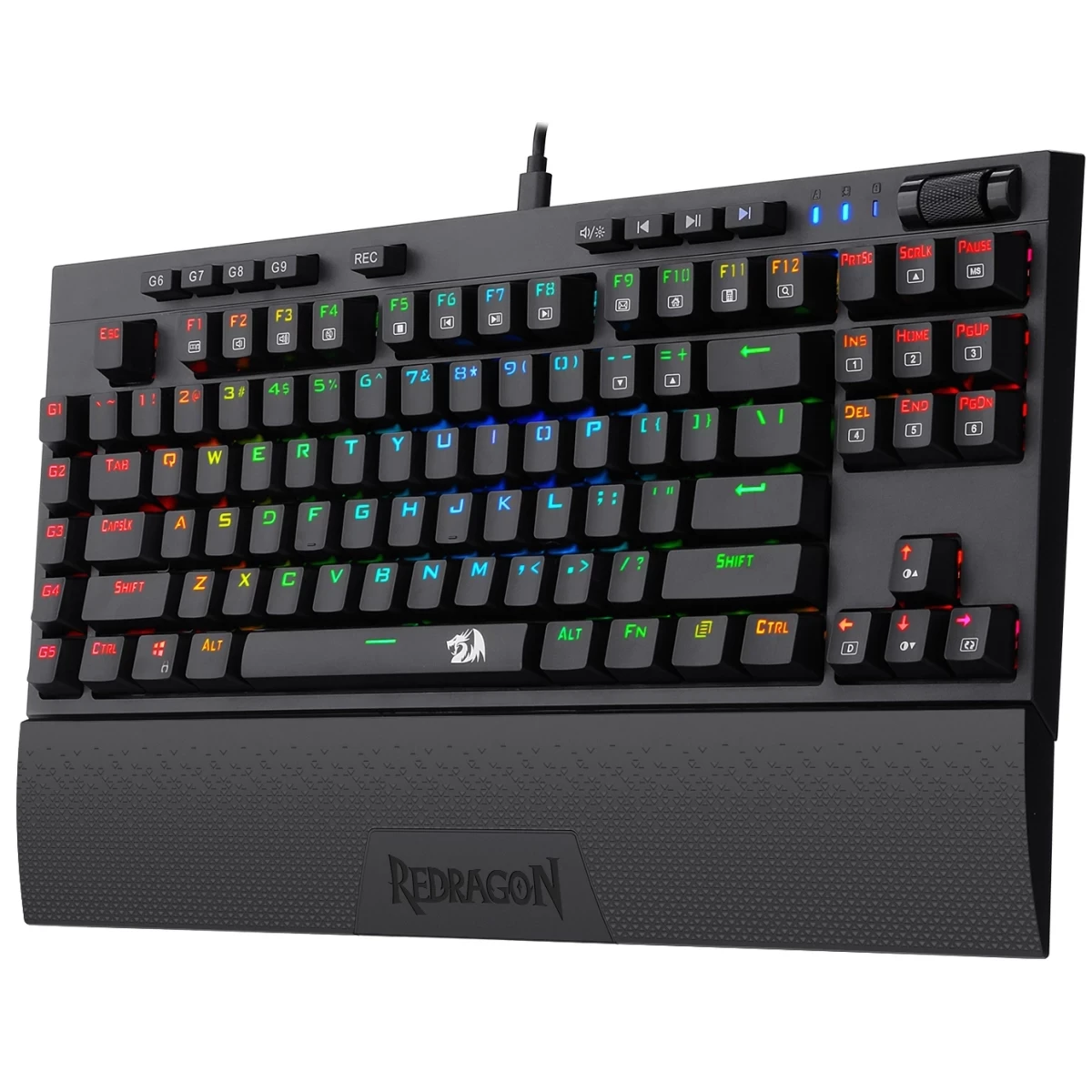 Redragon K588 RGB Backlit Mechanical Gaming Keyboard with Programmable Keys Macro Recording Red Switches Compact Tenkeyless Design with Detachable Palm Rest & USB-C USB for Windows PC