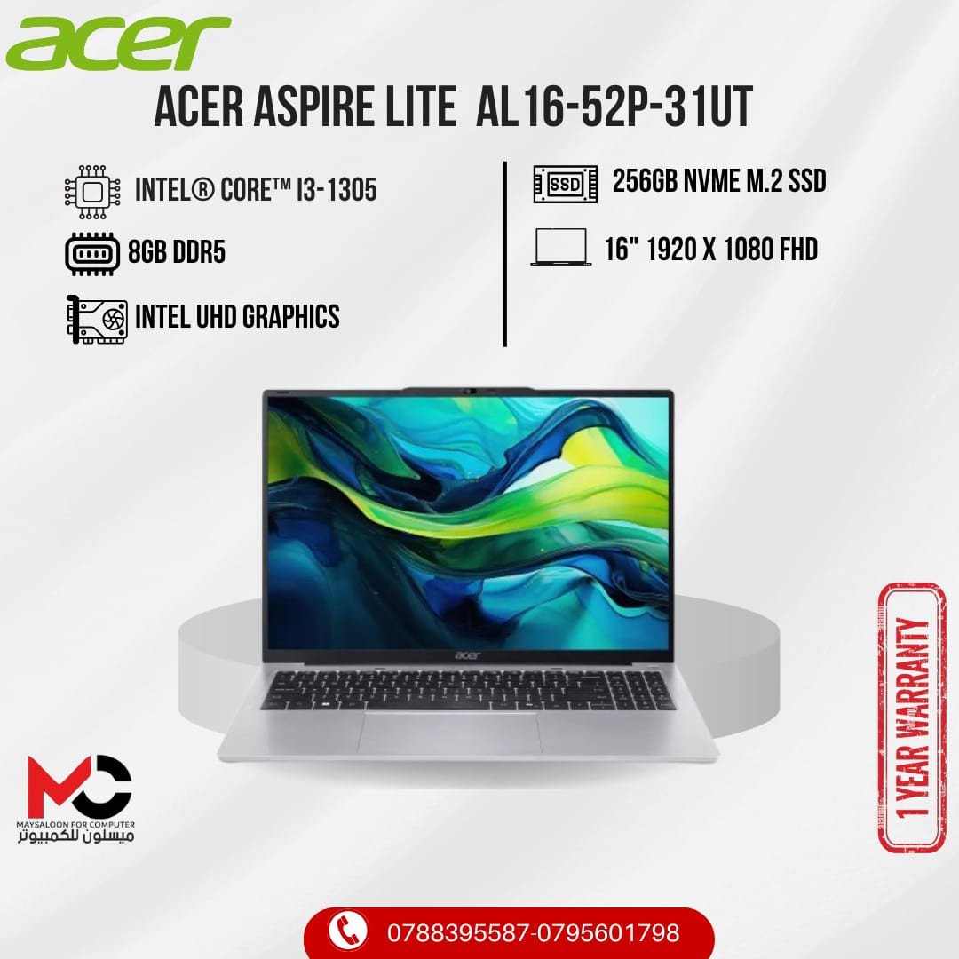 ACER ASPIRE LITE I3 8G 256 31UT 1305U 16" ASPIRE