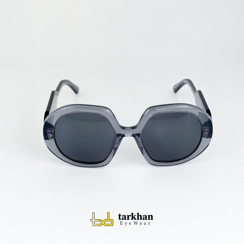 نظارة شمسية بإطار بيضاوي سميك بلون رمادي داكن Thick Oval Grey Sunglasses