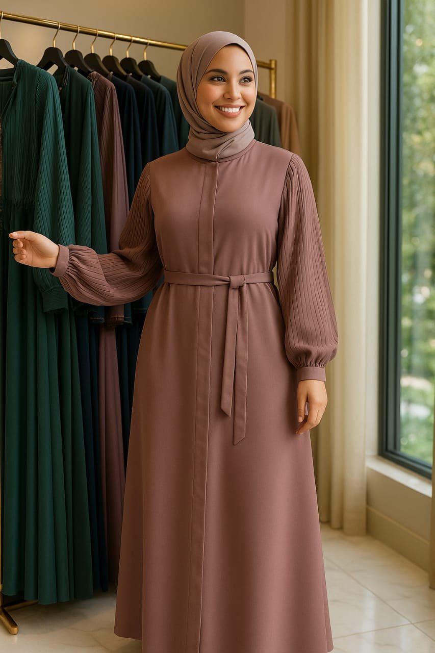 فستان محجبات أنيق بحزام  Elegant Belted Modest Dress