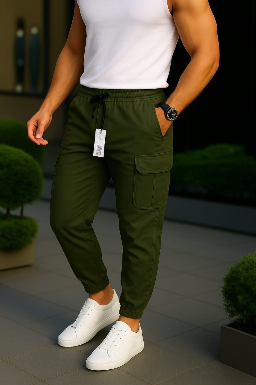 بنطلون كارغو رجالي بخامة الكتان Men's Linen Cargo Pants