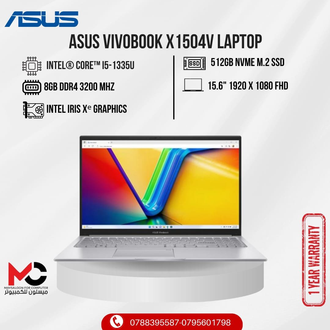 ASUS laptop vivobook x 1504v intel core I5-1335U 8G DDR4 512GB SSD